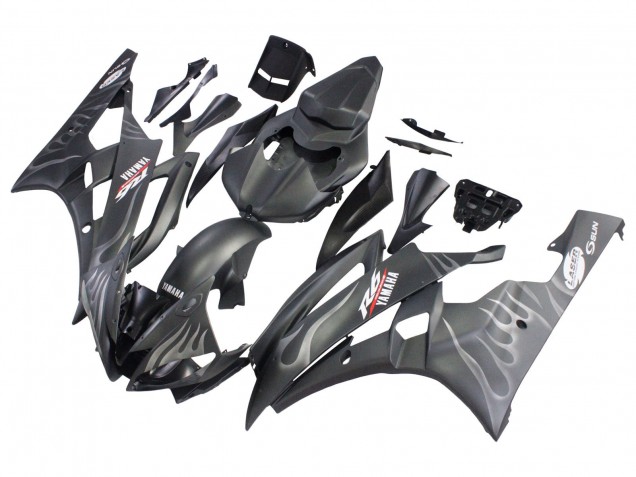 Descuento Carenados Moto Yamaha YZF 600 R6 2006-2007 - Negro Mate Plata Llama