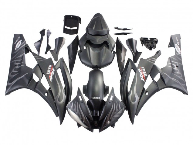 Descuento Carenados Moto Yamaha YZF 600 R6 2006-2007 - Negro Mate Plata Llama