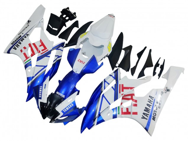 Descuento Carenados Moto Yamaha YZF 600 R6 2006-2007 - Blanco Azul Rojo Fiat Motul Michelin