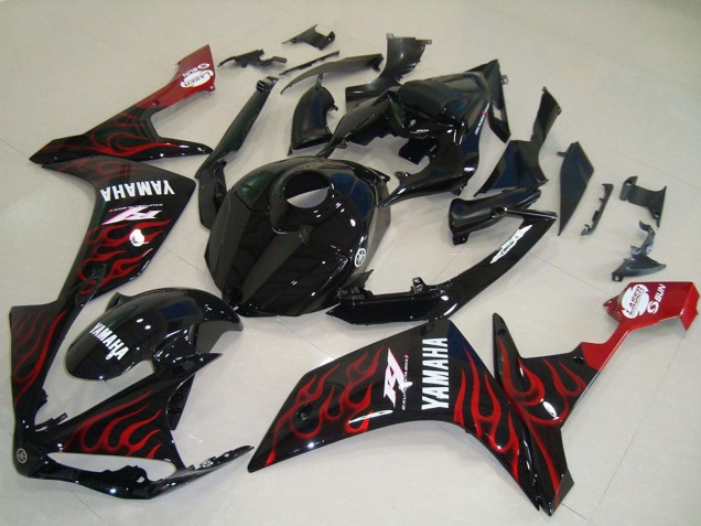 Descuento Carenados Moto Yamaha YZF R1 2007-2008 - Negro Brillante Rojo Llama