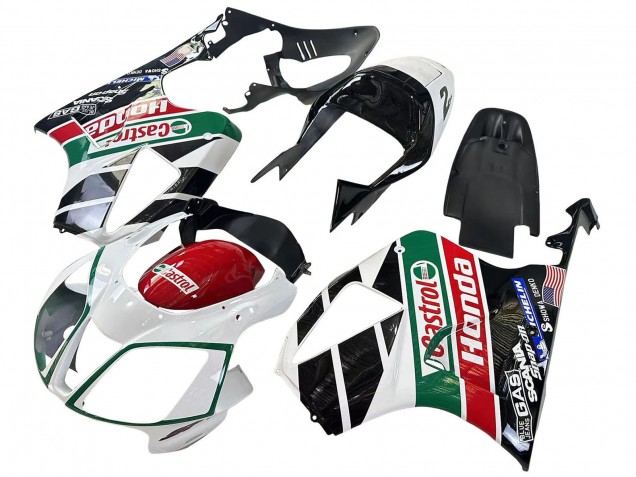 Descuento Carenados Moto Honda VTR1000 2000-2006 - Blanco Rojo Verde Negro Brillante Castrol