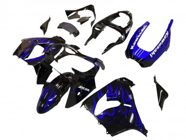 Descuento Carenados Moto Kawasaki ZX9R 2000-2001 - Negro Brillante Azul Llama Blanco