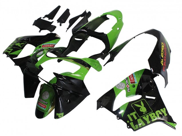 Descuento Carenados Moto Kawasaki ZX9R 2000-2001 - Verde Negro Playboy DENSO
