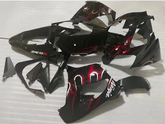 Descuento Carenado Moto Kawasaki ZX9R 2002-2003 - Negro Brillante Rojo Llama