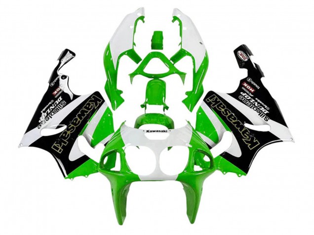 Descuento Carenados Moto Kawasaki ZX7R 1996-2003 - Blanco Verde Negro Oro Silkolene Dunlop