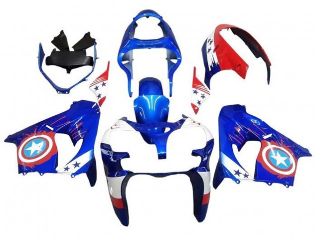 Descuento Carenados Moto Kawasaki ZX9R 2000-2001 - Azul Rojo Captain America Estrella