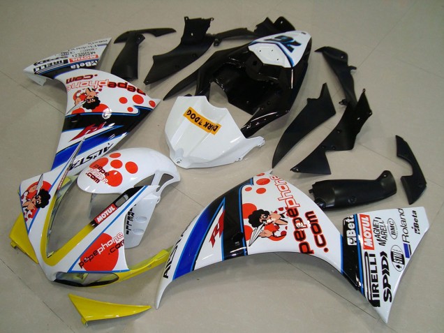 Descuento Carenados Moto Yamaha YZF R1 2009-2011 - Blanco Rojo Amarillo Negro Pepe Phone Dark Dog
