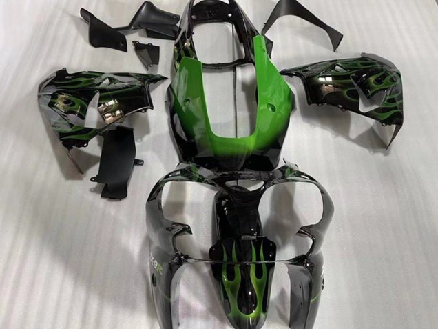 Descuento Carenados Moto Kawasaki ZX9R 2002-2003 - Negro Brillante Verde Llama