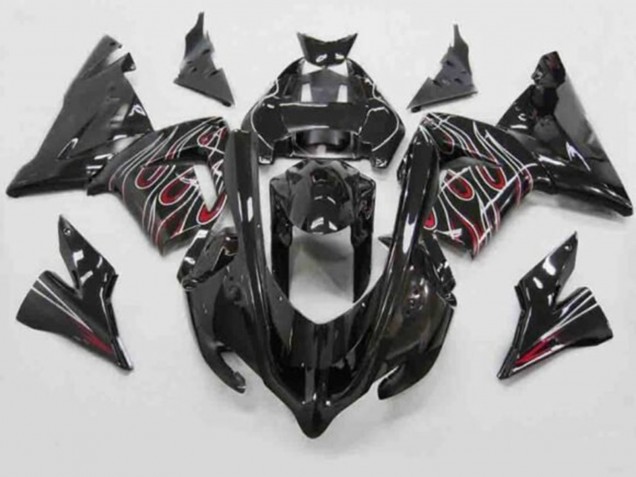 Descuento Carenados Moto Kawasaki ZX10R 2004-2005 - Negro Rojo Blanco Llama