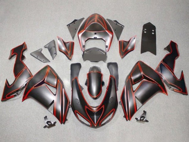 Descuento Carenados Moto Kawasaki ZX10R 2006-2007 - Negro Mate Rojo Pinstripe