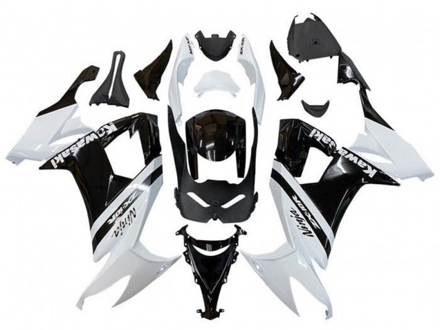Descuento Carenados Moto Kawasaki ZX10R 2008-2010 - Blanco Negro Brillante Raya