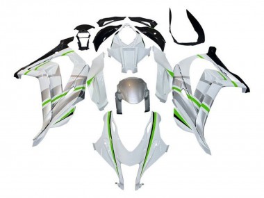 Descuento Carenados Moto Kawasaki ZX10R 2016-2020 - Blanco Plata Verde Raya