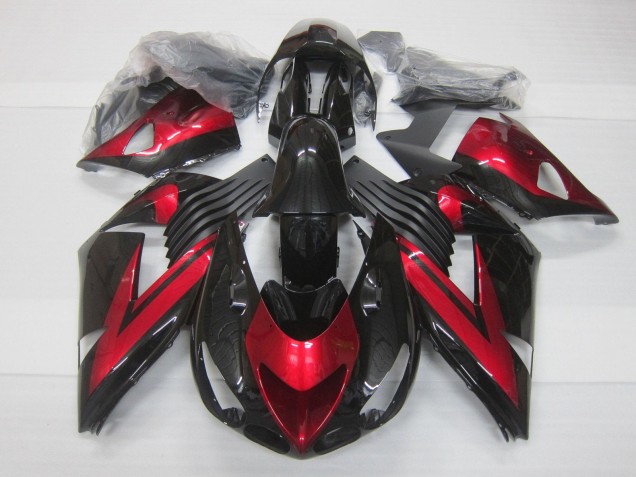 Descuento Carenados Moto Kawasaki ZX14R ZZR1400 2006-2011 - Rojo Caramelo Negro Brillante