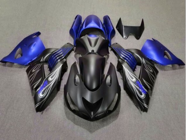 Descuento Carenados Moto Kawasaki ZX14R ZZR1400 2006-2011 - Negro Mate Azul Plata Llama