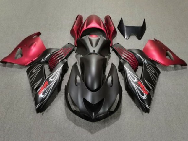 Descuento Carenados Moto Kawasaki ZX14R ZZR1400 2006-2011 - Negro Mate Rojo Plata Llama