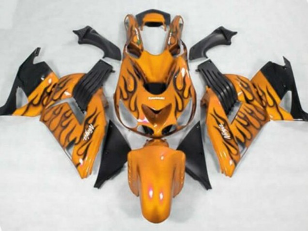 Descuento Carenados Moto Kawasaki ZX14R ZZR1400 2006-2011 - Naranja Negro Llama