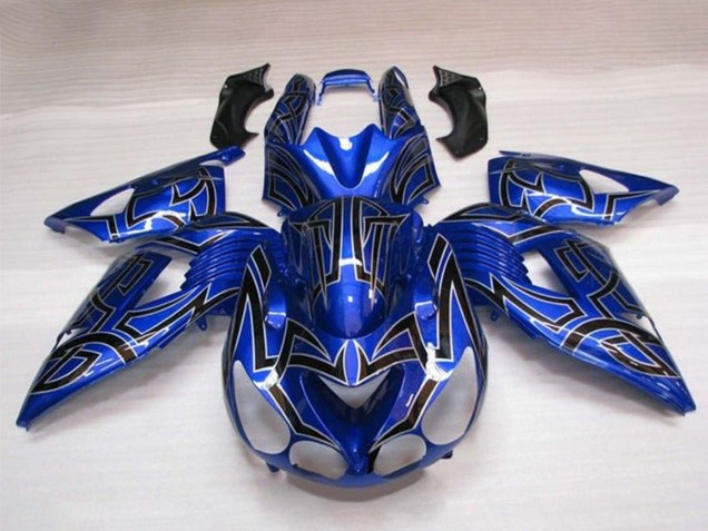 Descuento Carenados Moto Kawasaki ZX14R ZZR1400 2006-2011 - Azul Negro Plata Tribal