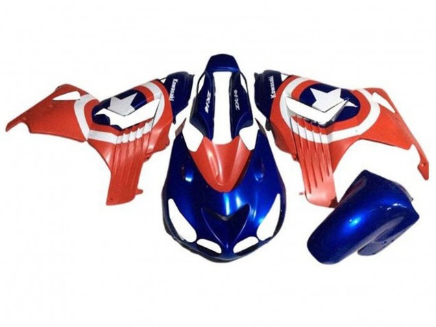 Descuento Carenados Moto Kawasaki ZX14R ZZR1400 2006-2011 - Azul Rojo Blanco Estrella Captain America