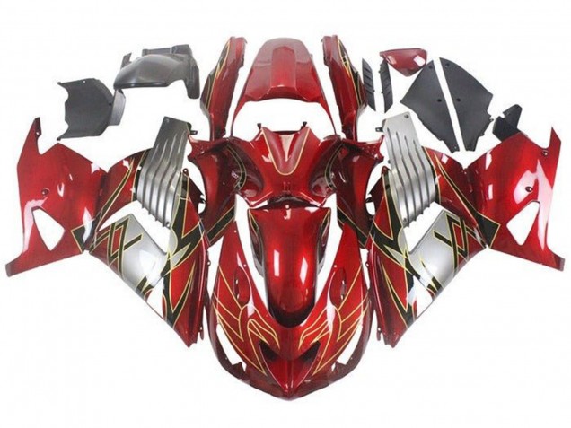 Descuento Carenados Moto Kawasaki ZX14R ZZR1400 2006-2011 - Rojo Plata Negro Oro