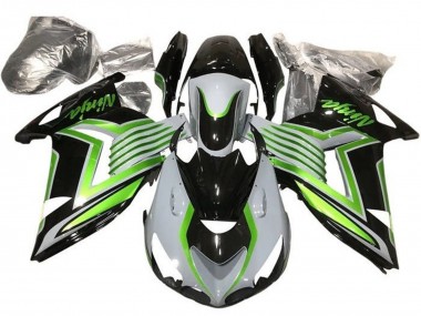 Descuento Carenados Moto Kawasaki ZX14R ZZR1400 2012-2024 - Blanco Verde Negro Brillante
