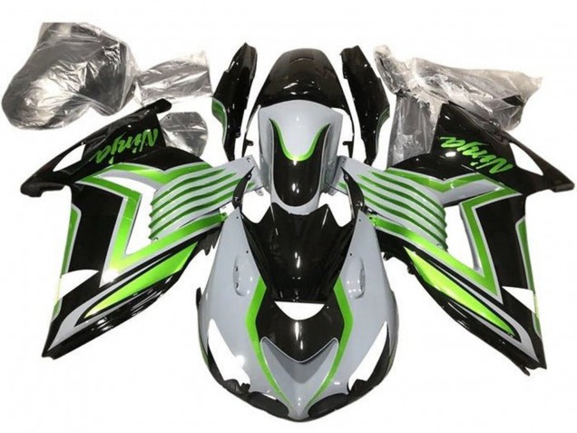 Descuento Carenados Moto Kawasaki ZX14R ZZR1400 2012-2024 - Blanco Verde Negro Brillante