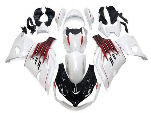 Descuento Carenados Moto Kawasaki ZX14R ZZR1400 2012-2024 - Blanco Negro Rojo Raya