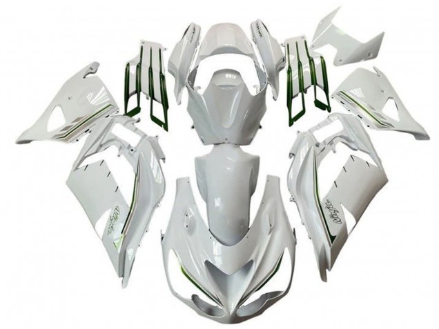 Descuento Carenados Moto Kawasaki ZX14R ZZR1400 2012-2024 - Blanco Verde Plata Raya