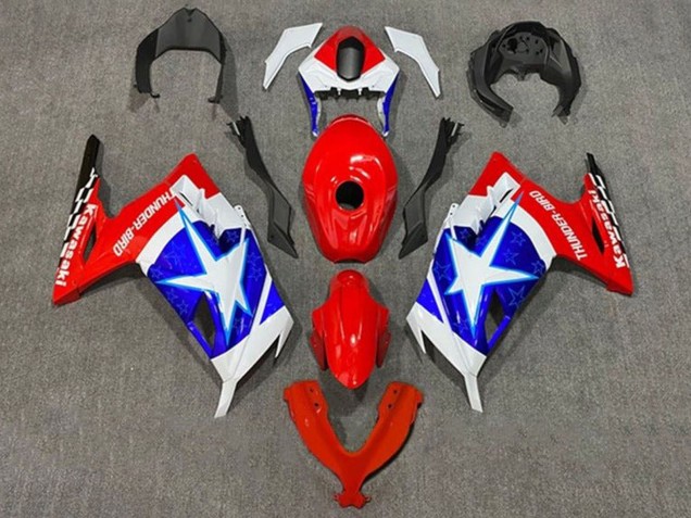 Descuento Carenados Moto Kawasaki EX300 2013-2024 - Blanco Rojo Azul Estrella Captain America