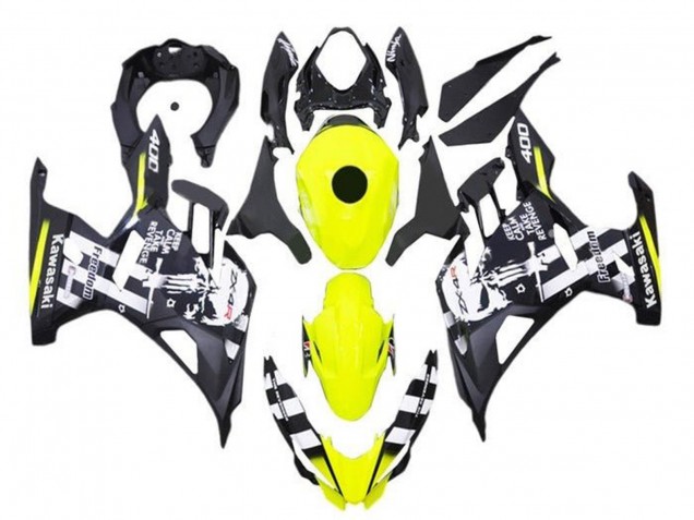 Descuento Carenados Moto Kawasaki Ninja 400 2018-2024 - Amarillo Negro Blanco Cráneo