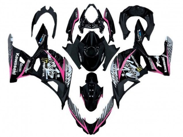 Descuento Carenados Moto Kawasaki Ninja 400 2018-2024 - Negro Brillante Rosa Blanco