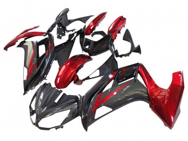 Descuento Carenados Moto Kawasaki Ninja 650 EX650 2012-2016 - Rojo Negro Falso FibraCarbono