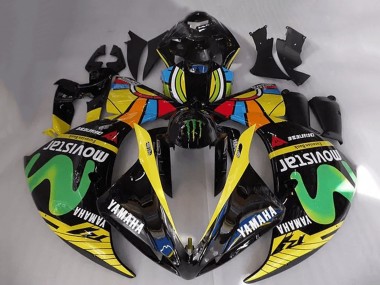 Descuento Carenados Moto Yamaha YZF R1 2012-2014 - Negro Brillante Amarillo Verde Blanco Azul MoviStar Monstruo