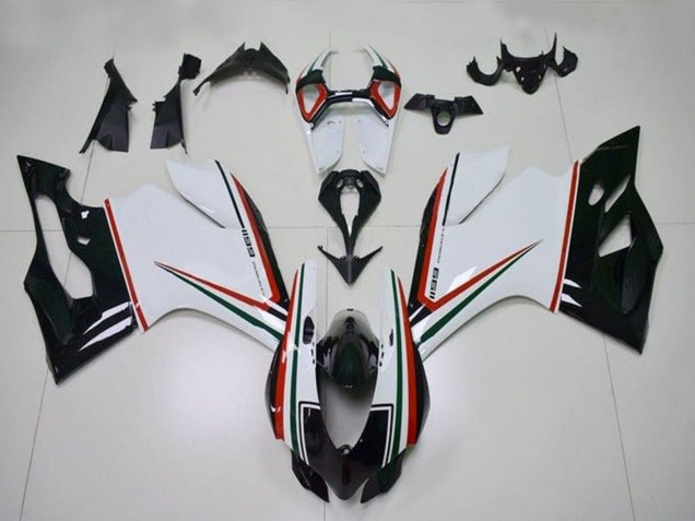 Descuento Carenados Moto Ducati Panigale 1199 2011-2014 - Blanco Rojo Verde Negro Brillante