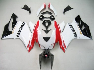 Descuento Carenados Moto Ducati Panigale 1199 2011-2014 - Blanco Rojo Negro Brillante Raya