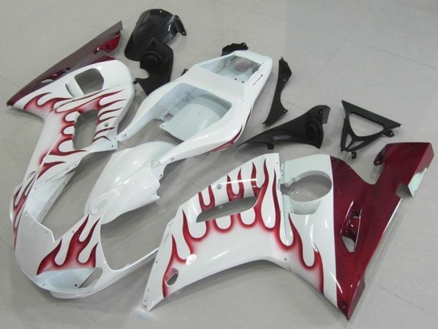Descuento Carenados Moto Yamaha YZF R6 1998-2002 - Blanco Rojo Llama