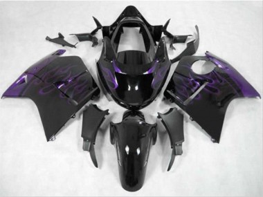 Descuento Carenado Moto Honda CBR1100XX Blackbird 1996-2007 - Negro Brillante Púrpura Llama