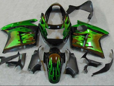 Descuento Carenados Moto Honda CBR1100XX Blackbird 1996-2007 - Negro Brillante Verde Llama