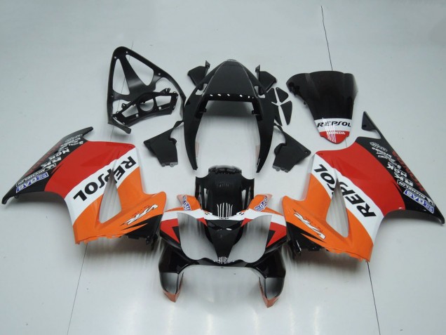 Descuento Carenados Moto Honda VFR 800 2002-2013 - Naranja Blanco Rojo Negro Brillante Repsol