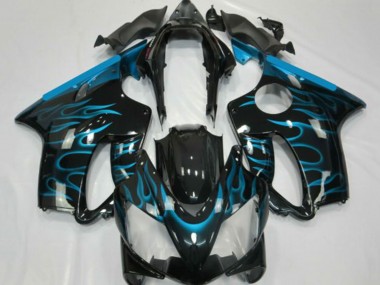 Descuento Carenados Moto Honda CBR600 F4i 2001-2003 - Negro Brillante Azul Claro Llama