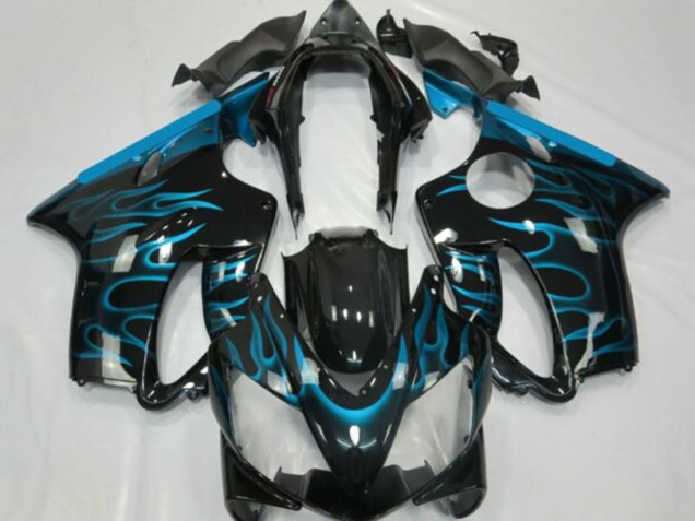 Descuento Carenados Moto Honda CBR600 F4i 2001-2003 - Negro Brillante Azul Claro Llama