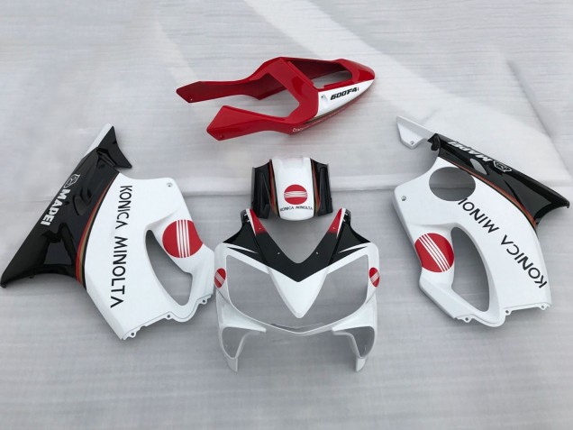 Descuento Carenados Moto Honda CBR600 F4i 2001-2003 - Blanco Rojo Negro Brillante Konica Minolta