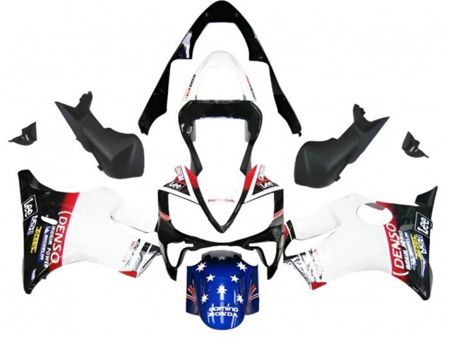 Descuento Carenados Moto Honda CBR600 F4i 2001-2003 - Blanco Azul Rojo Negro Brillante DENSO Star