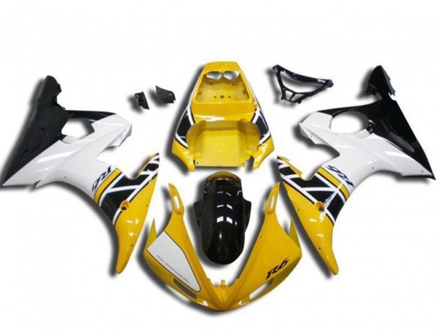 Descuento Carenado Moto Yamaha YZF R6 2003-2004 - Amarillo Blanco Negro Brillante
