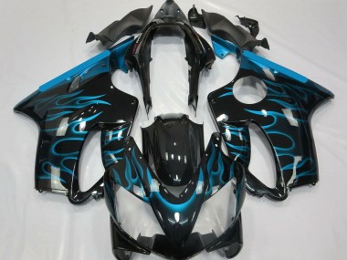 Descuento Carenados Moto Honda CBR600 F4i 2004-2007 - Negro Brillante Azul Claro Llama