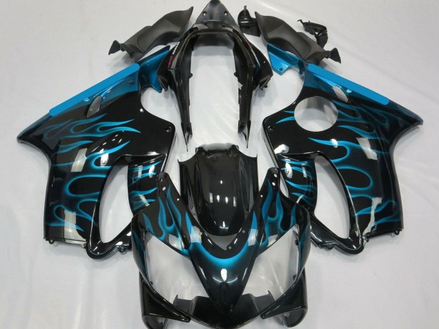 Descuento Carenados Moto Honda CBR600 F4i 2004-2007 - Negro Brillante Azul Claro Llama