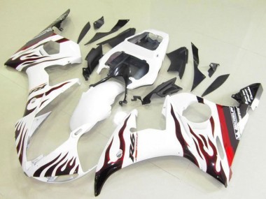 Descuento Carenados Moto Yamaha YZF R6 2003-2004 - Blanco Rojo Negro Llama Michelin