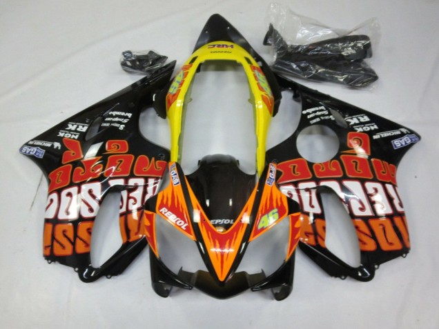 Descuento Carenados Moto Honda CBR600 F4i 2004-2007 - Amarillo Naranja Negro Brillante Rossi