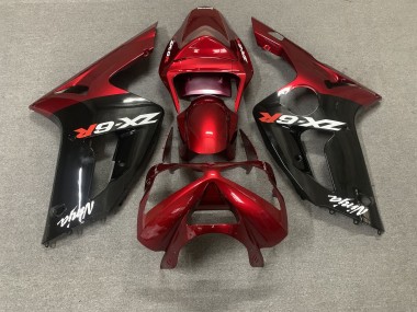 Descuento Carenados Moto Kawasaki ZX6R 2003-2004 - Rojo Negro Brillante Blanco Ninja