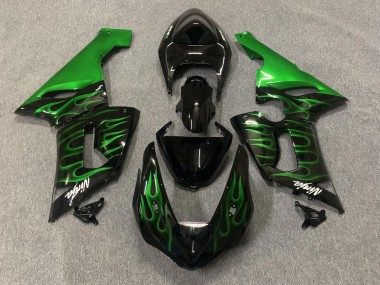Descuento Carenados Moto Kawasaki ZX6R 2005-2006 - Negro Brillante Verde Llama