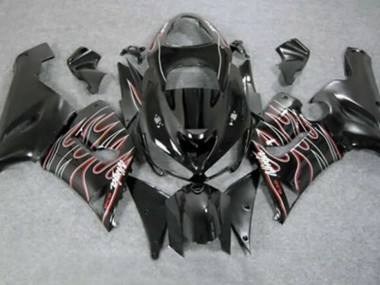 Descuento Carenados Moto Kawasaki ZX6R 2005-2006 - Negro Brillante Rojo Blanco Llama